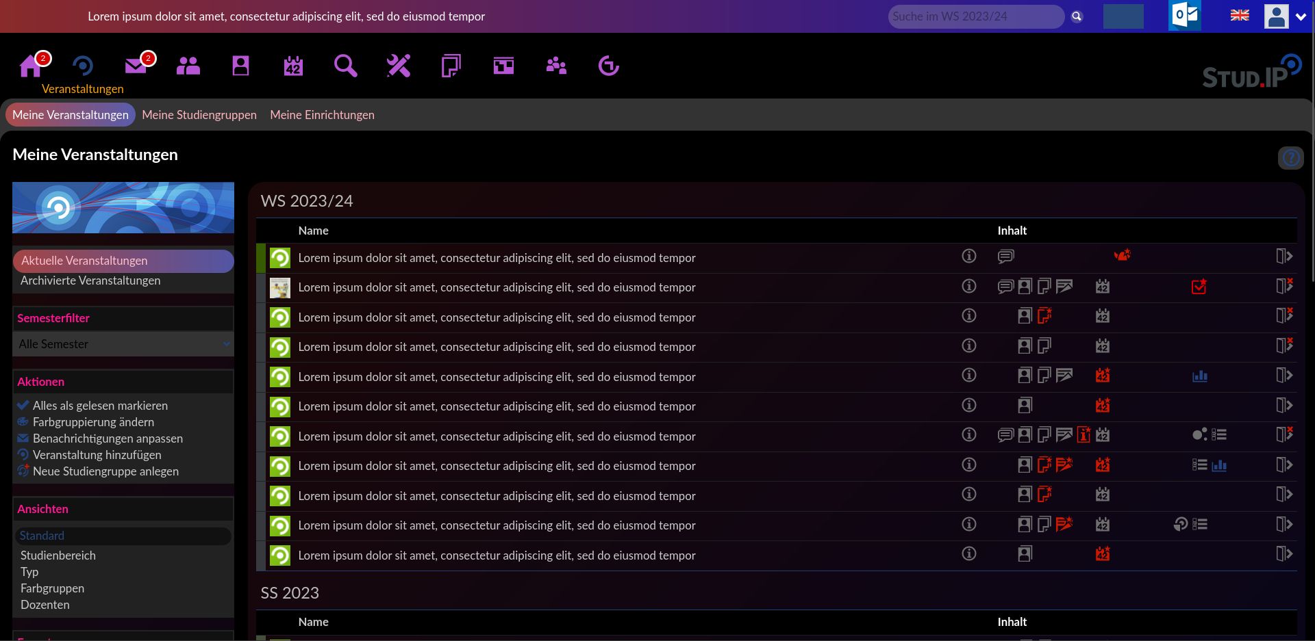 Screenshot of StudIP DarkTheme