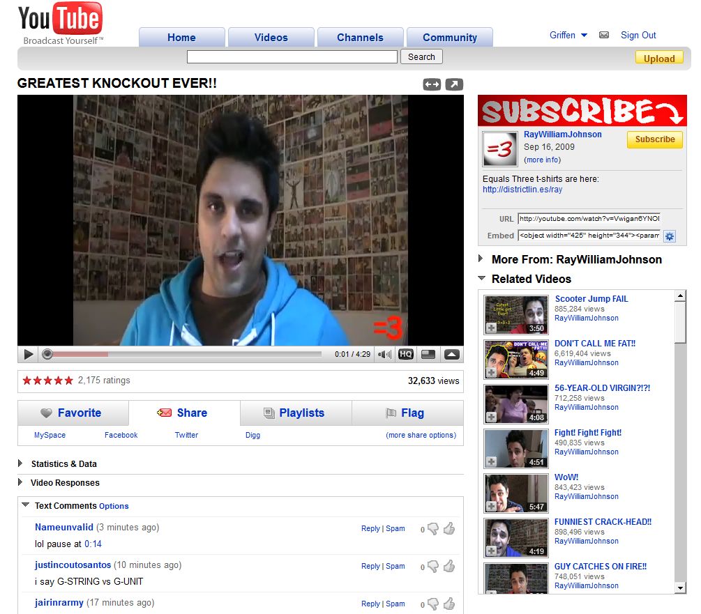 Screenshot of yt2008 (a 2008 theme for yt2009)