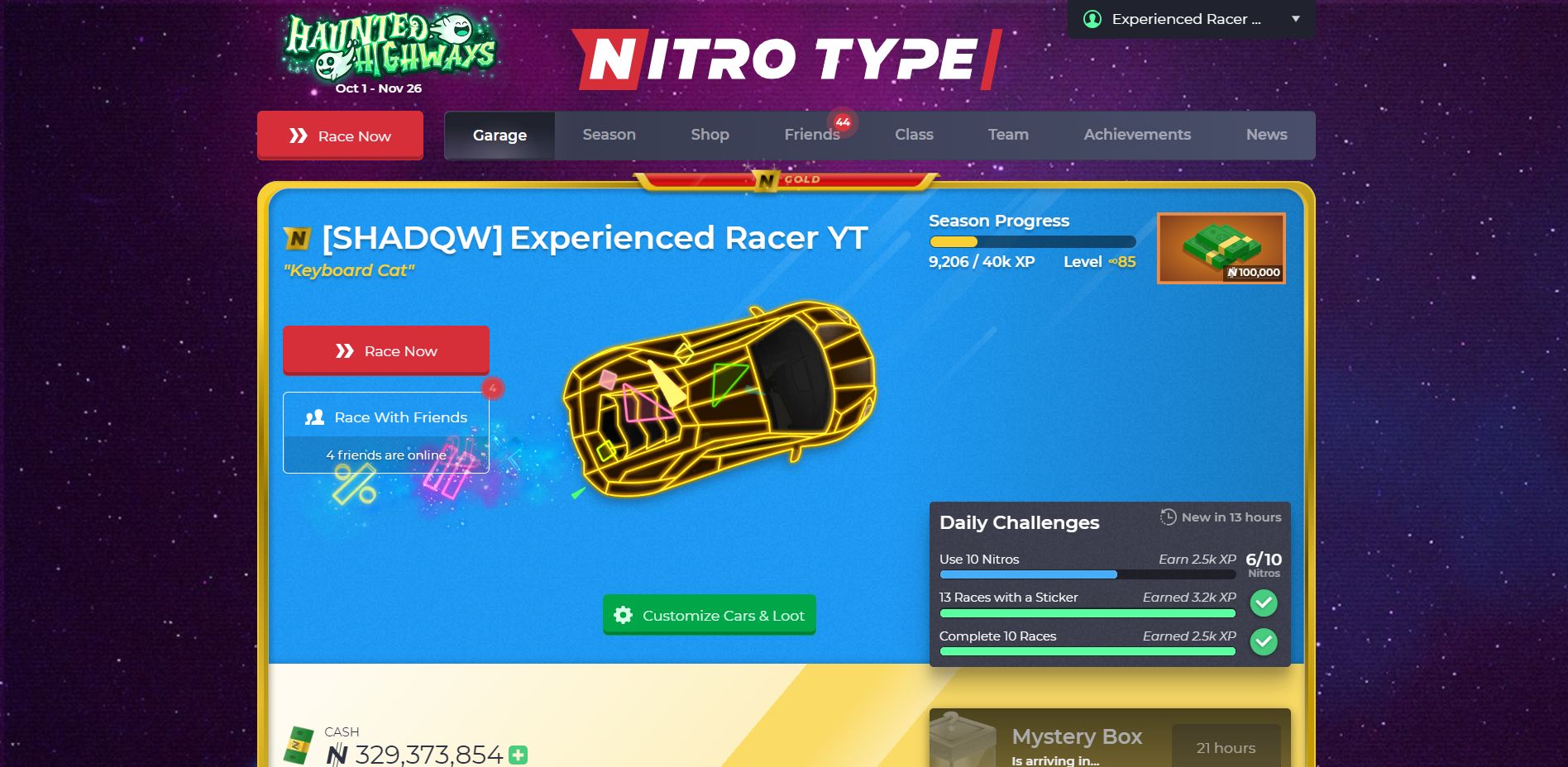 Screenshot of NitroType RetroWave Theme 3