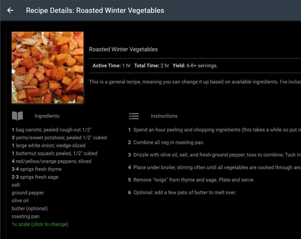 Screenshot of Recipe Sage Dark