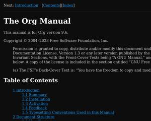 Screenshot of Org mode manuals - dark theme