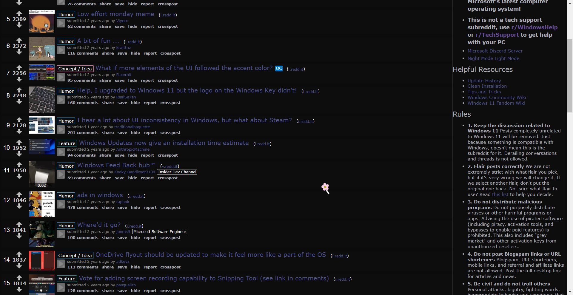 Screenshot of dark sleek old reddit