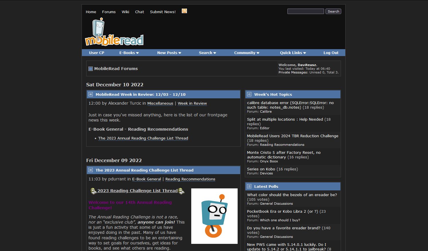 Screenshot of MobileRead.com Dark