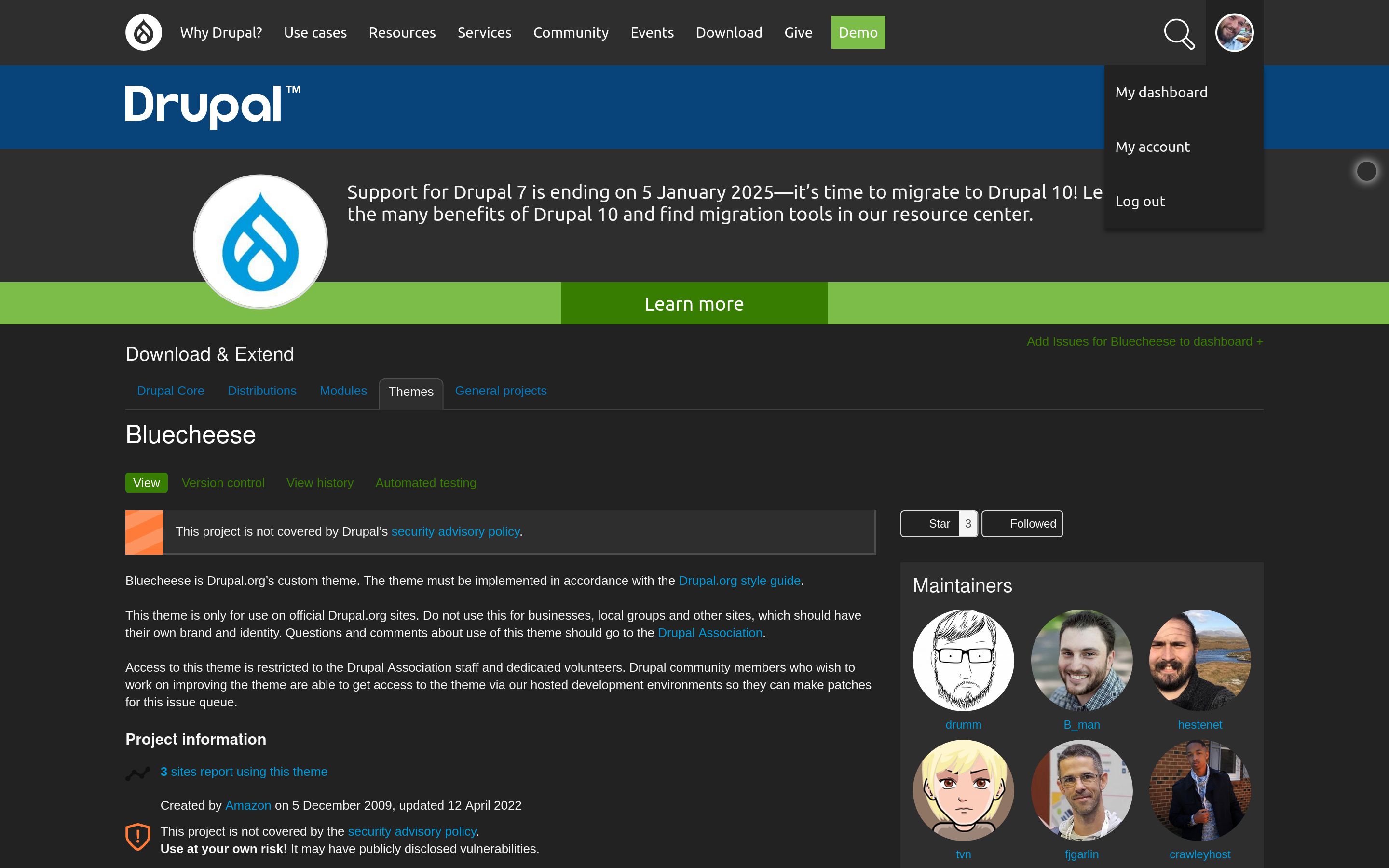 Screenshot of Drupal.org Dark-Mode
