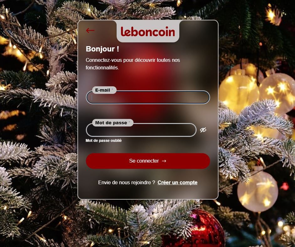 Screenshot of Leboncoin Chrismas Login