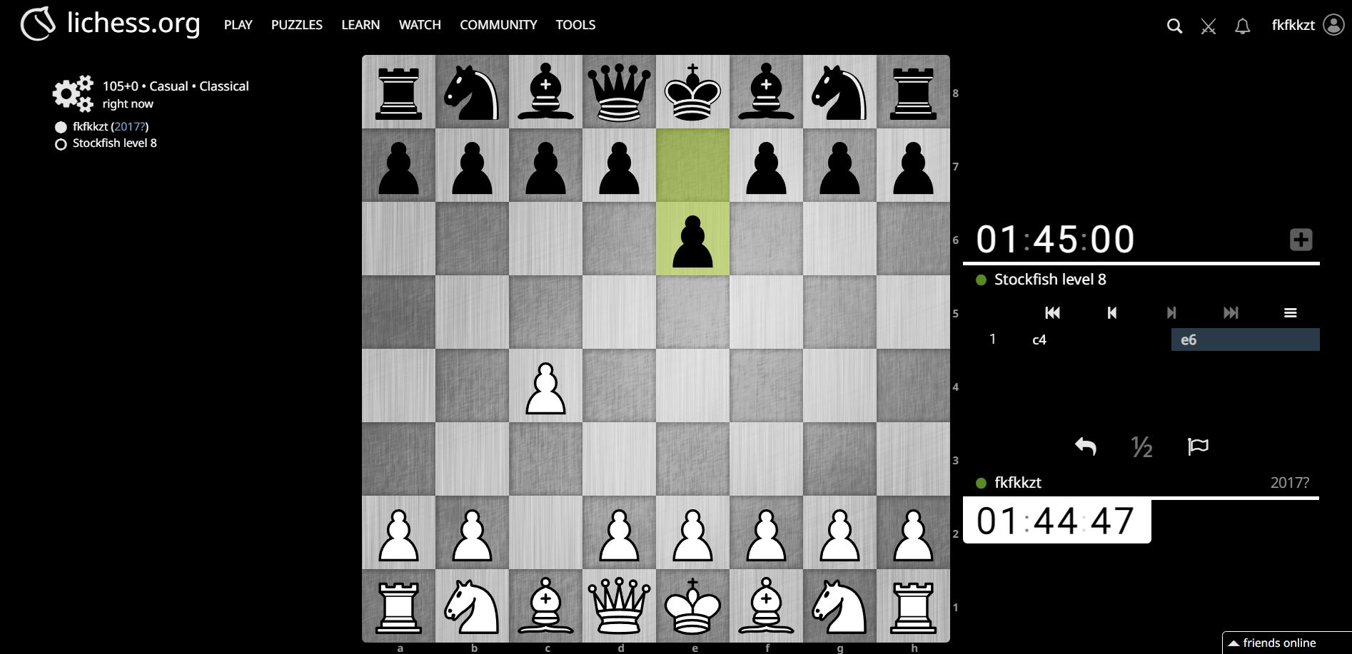 Screenshot of lichess.org black and white