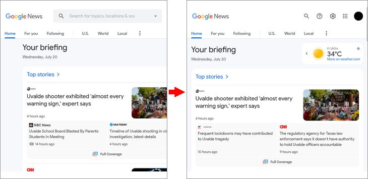 Screenshot of Google News responsive design fix