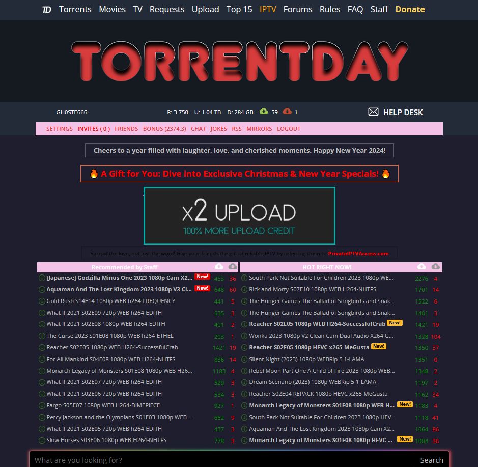 Screenshot of Torrentday Catppuccin