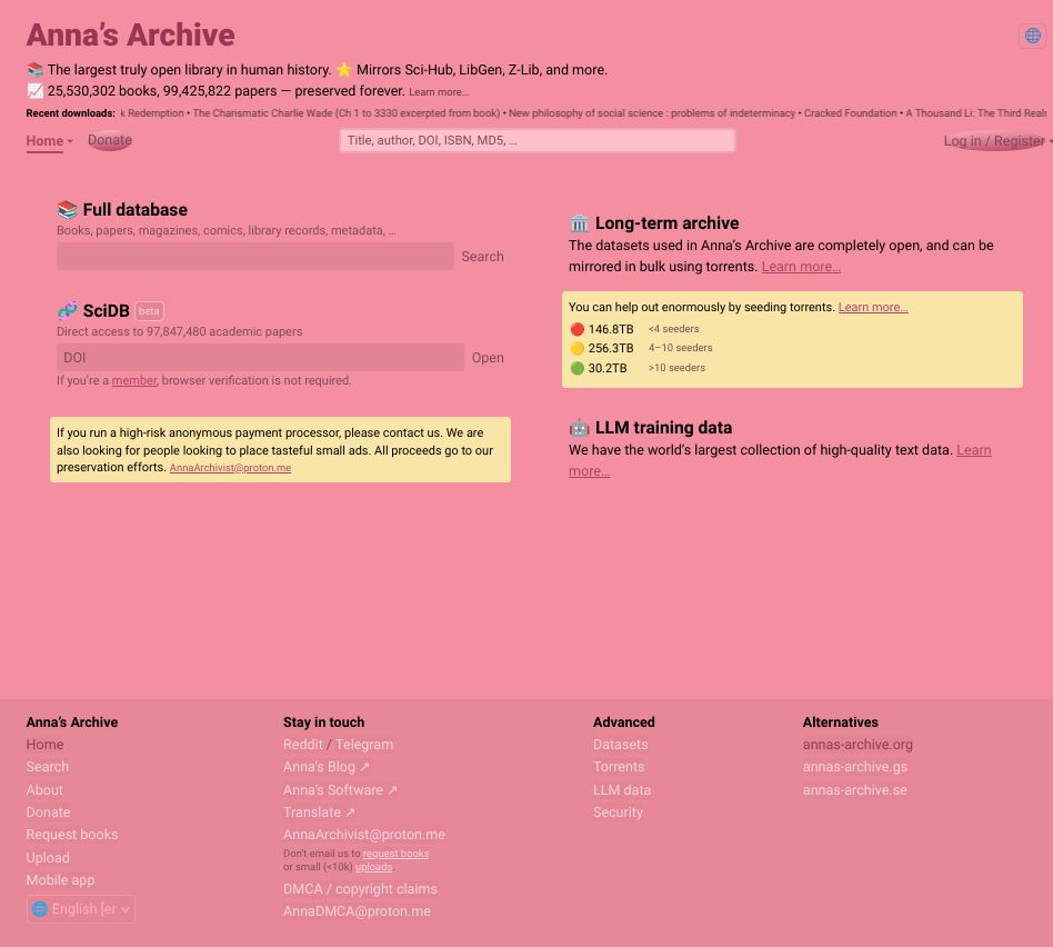 Screenshot of anna's archive (pink)