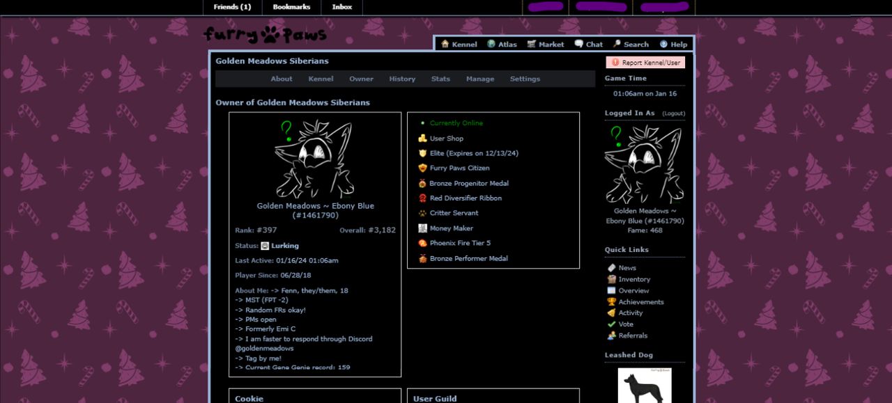 Screenshot of GM's Furry Paws Dark Mode