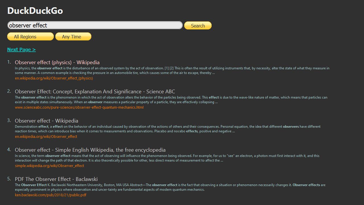 Screenshot of DuckDuckGo Dark Lite