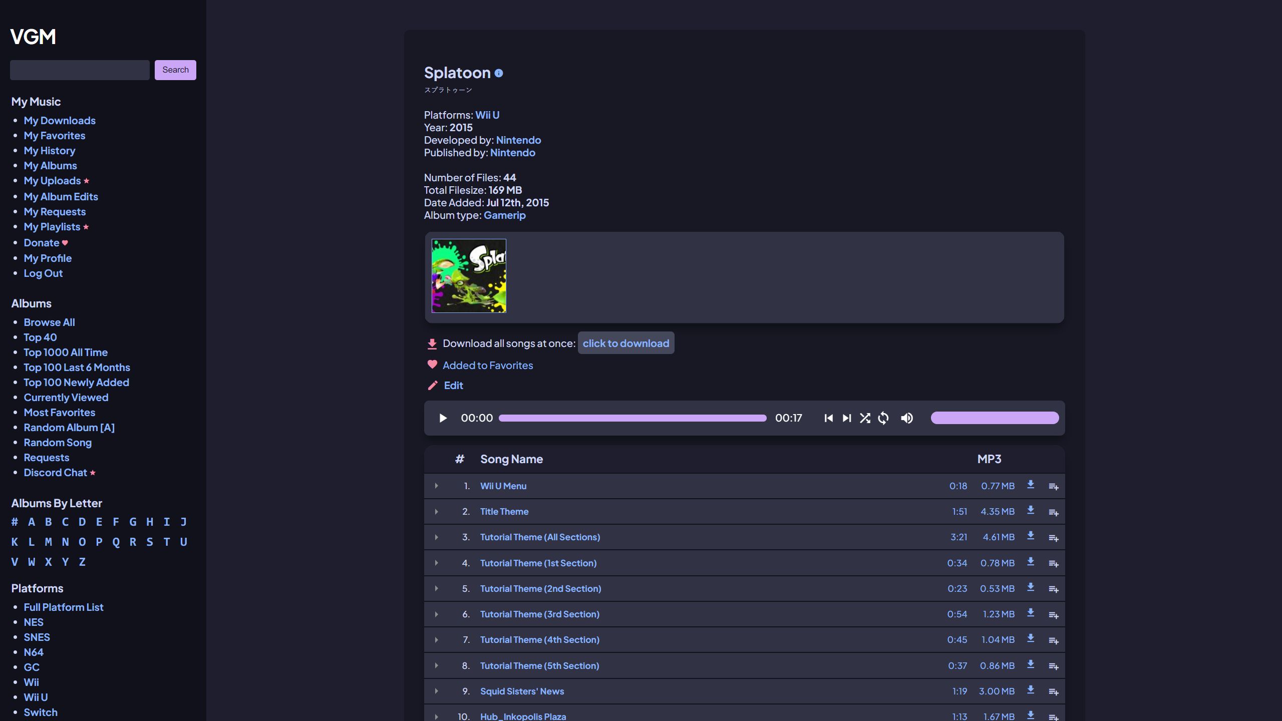 Screenshot of khinsider vgm modern