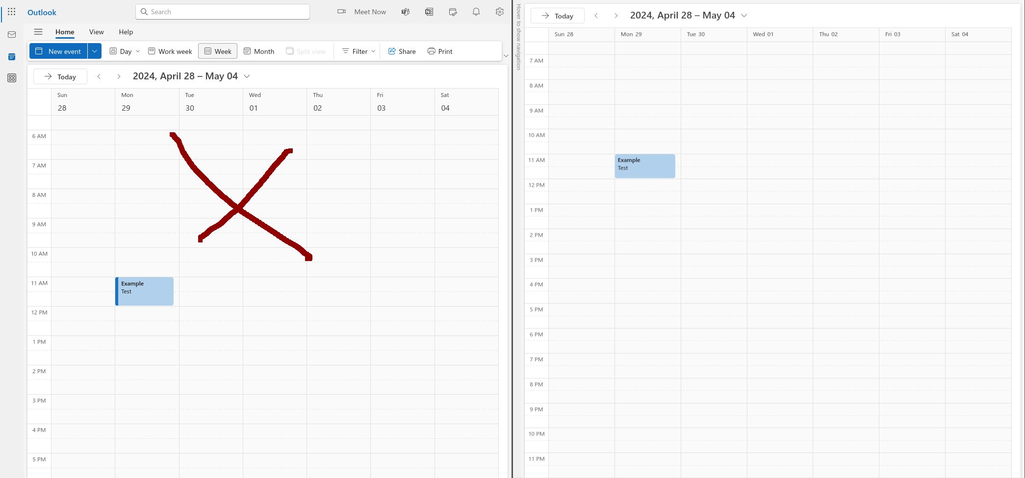 Screenshot of Compact Outlook.com Calendar