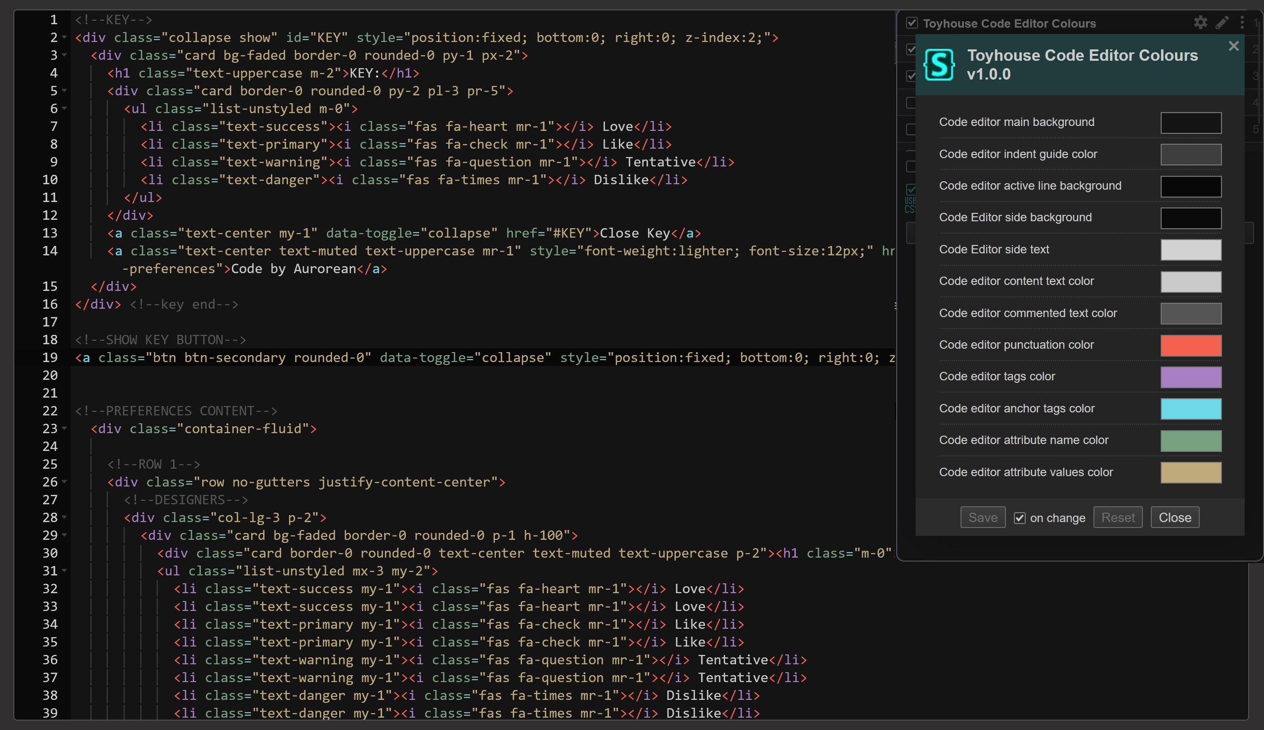 Screenshot of Toyhouse Code Editor Colours