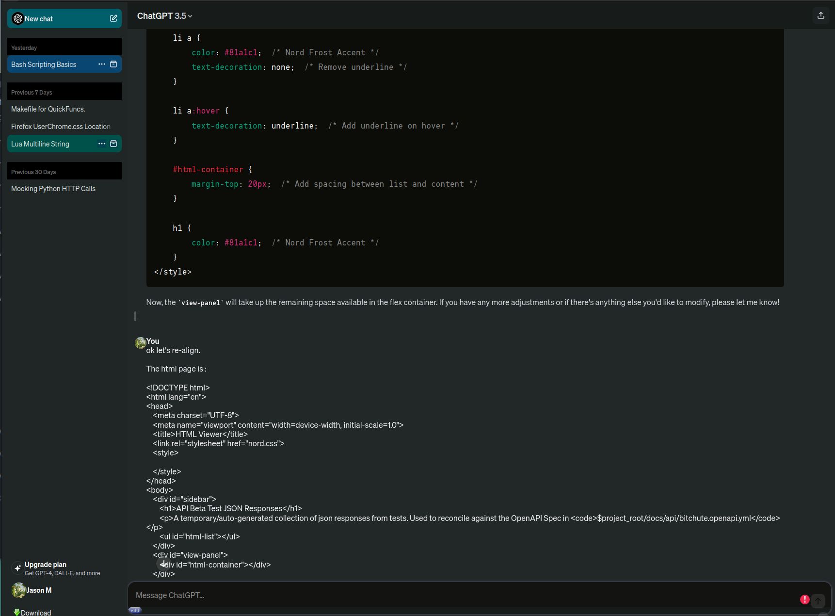 Screenshot of OpenAI ChatGPT ocodo dark mode