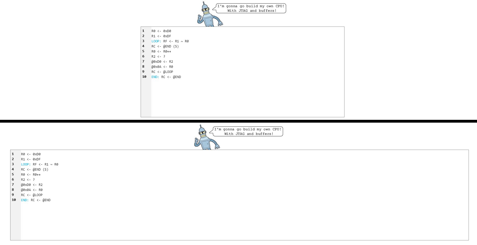 Screenshot of Wider code editing window for simplecpu.online