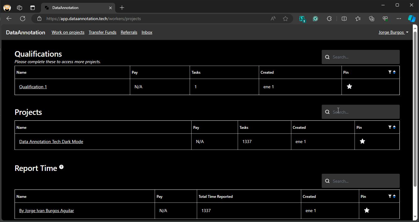 Screenshot of Data Annotation Tech Dark Mode