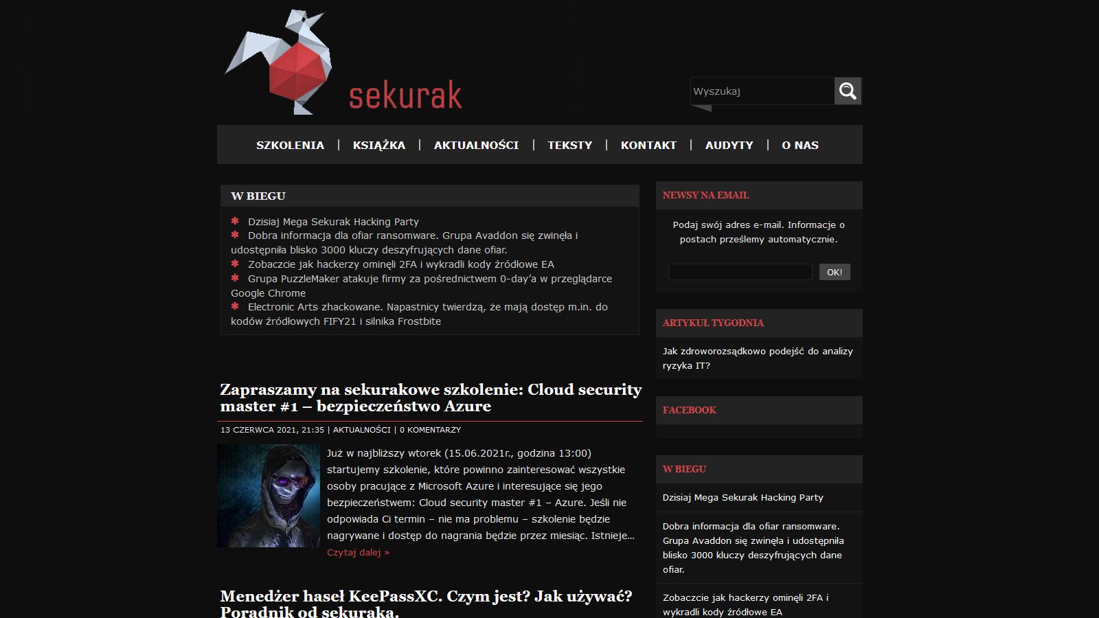 Screenshot of sekurak.pl - ciemny wygląd
