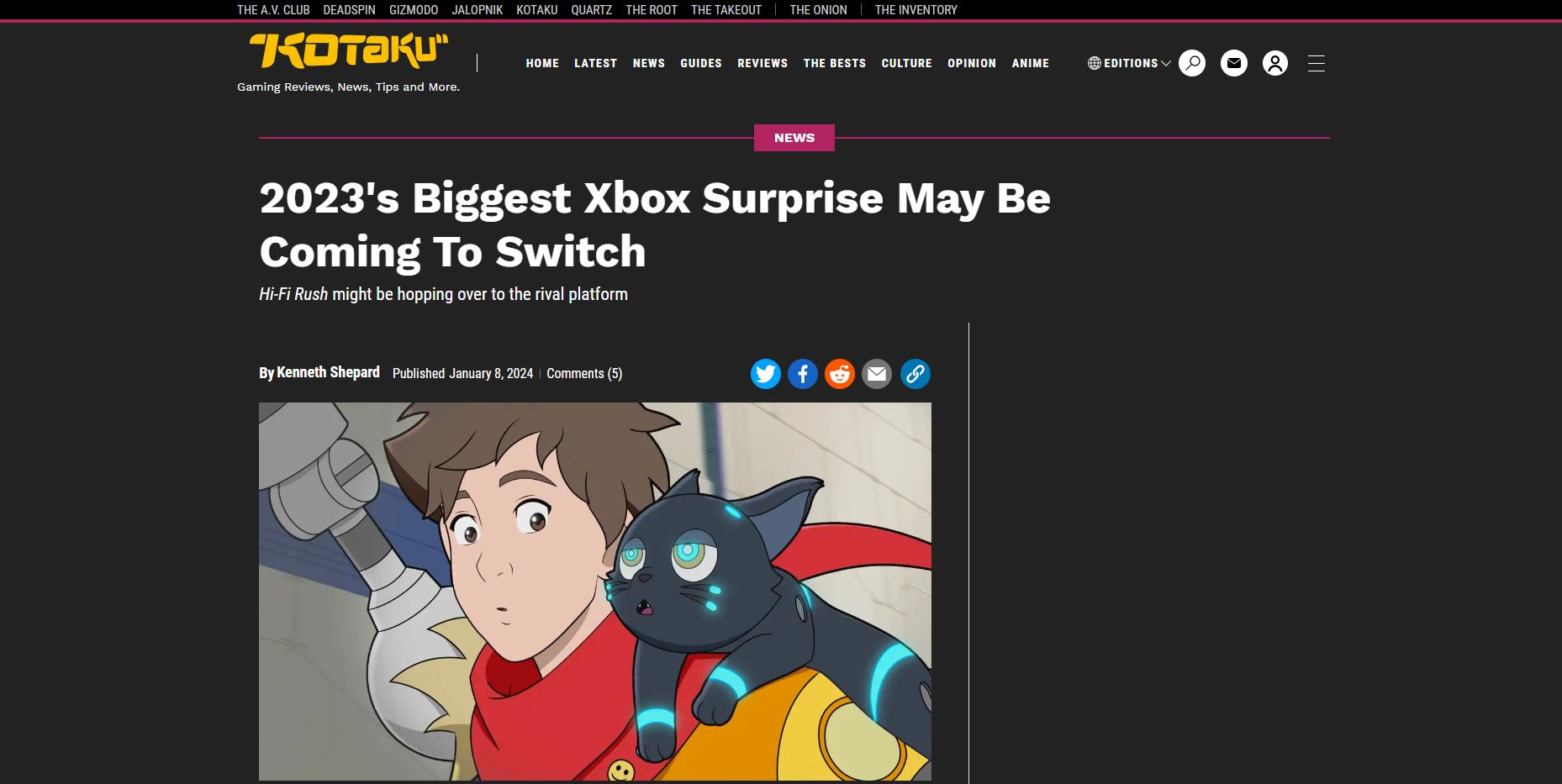 Screenshot of Kotaku Dark Theme