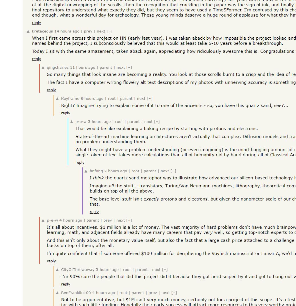 Screenshot of Hacker News comment level indicators