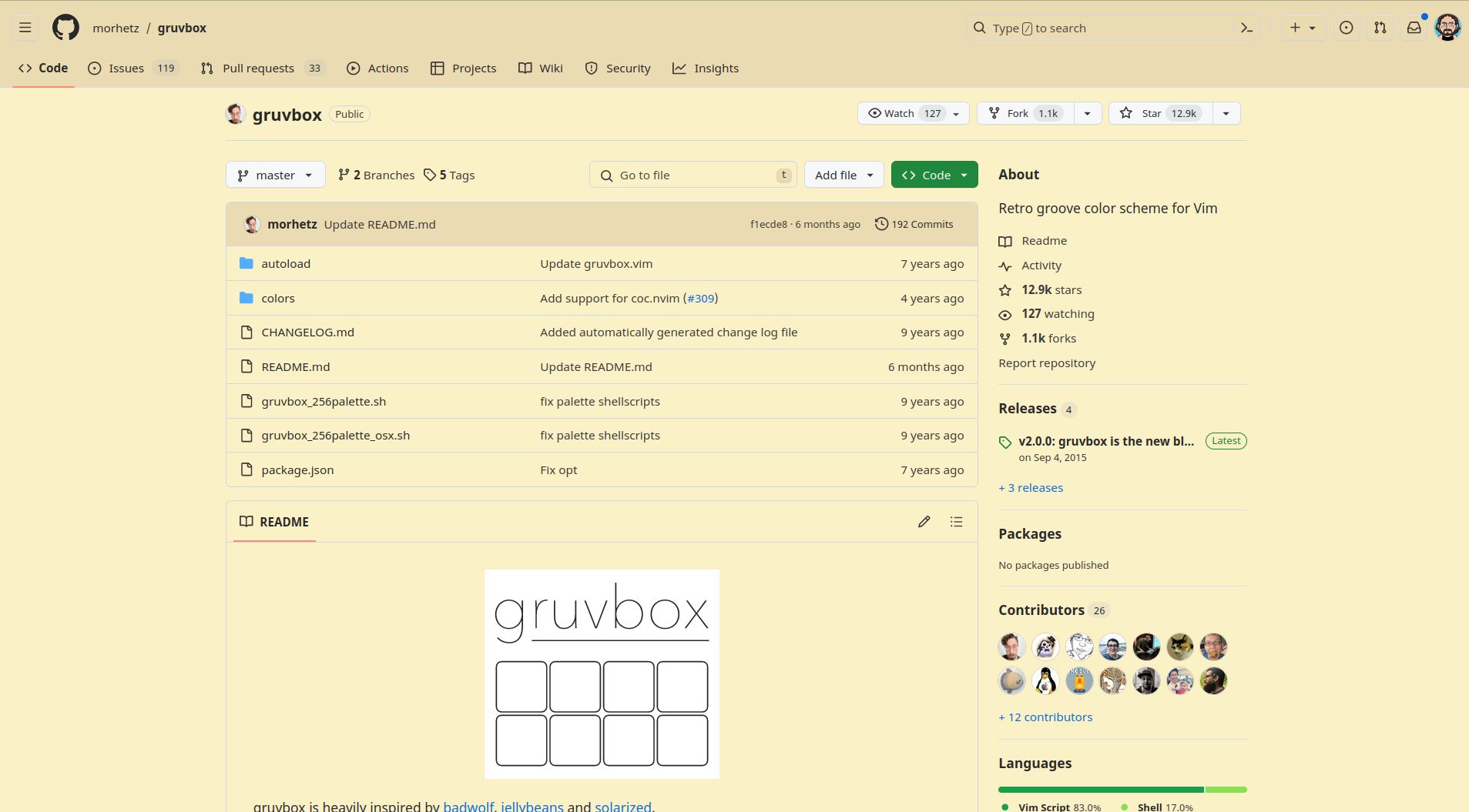 Screenshot of gruvbox light for github.com (WIP)