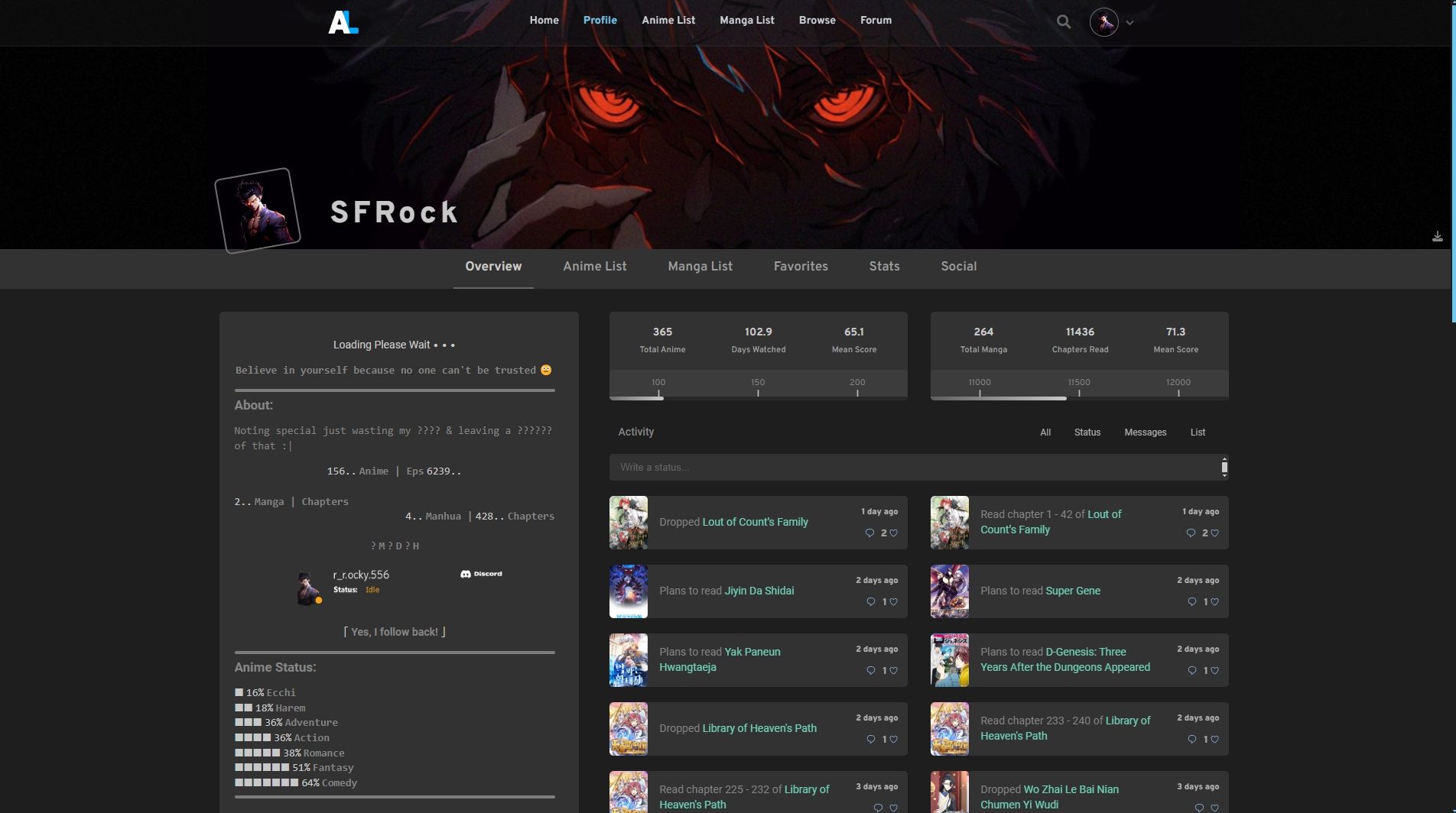 Screenshot of AniList Ultimate-Darkness Theme