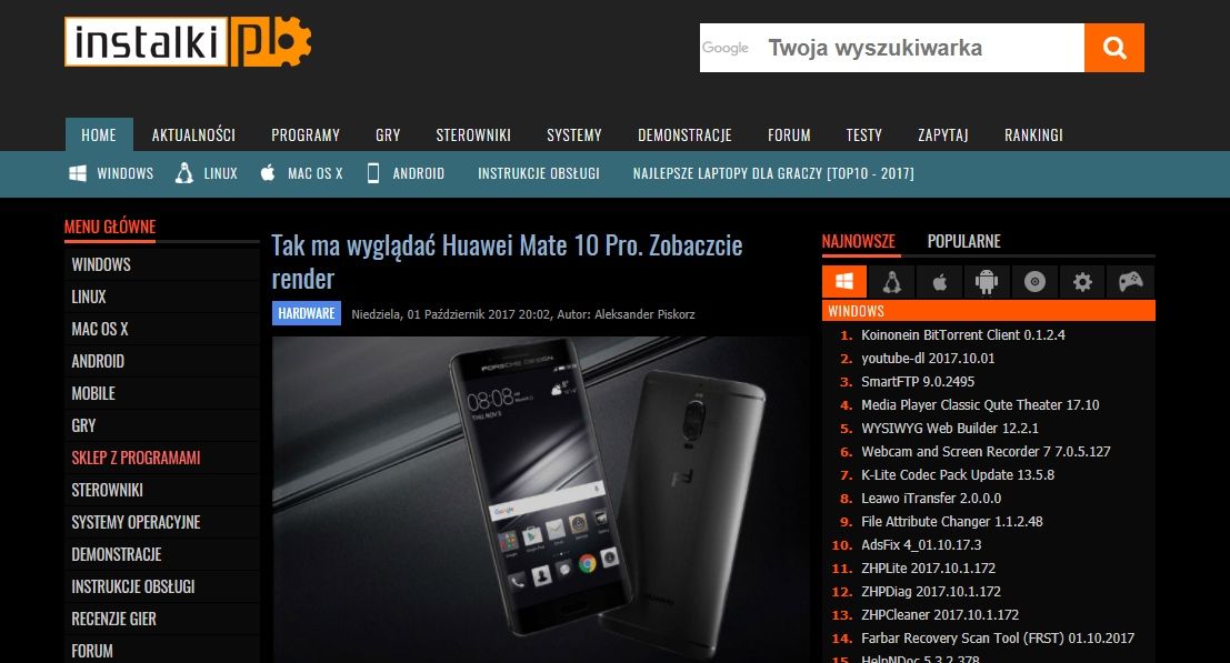 Screenshot of instalki.pl - Ciemny Wygląd