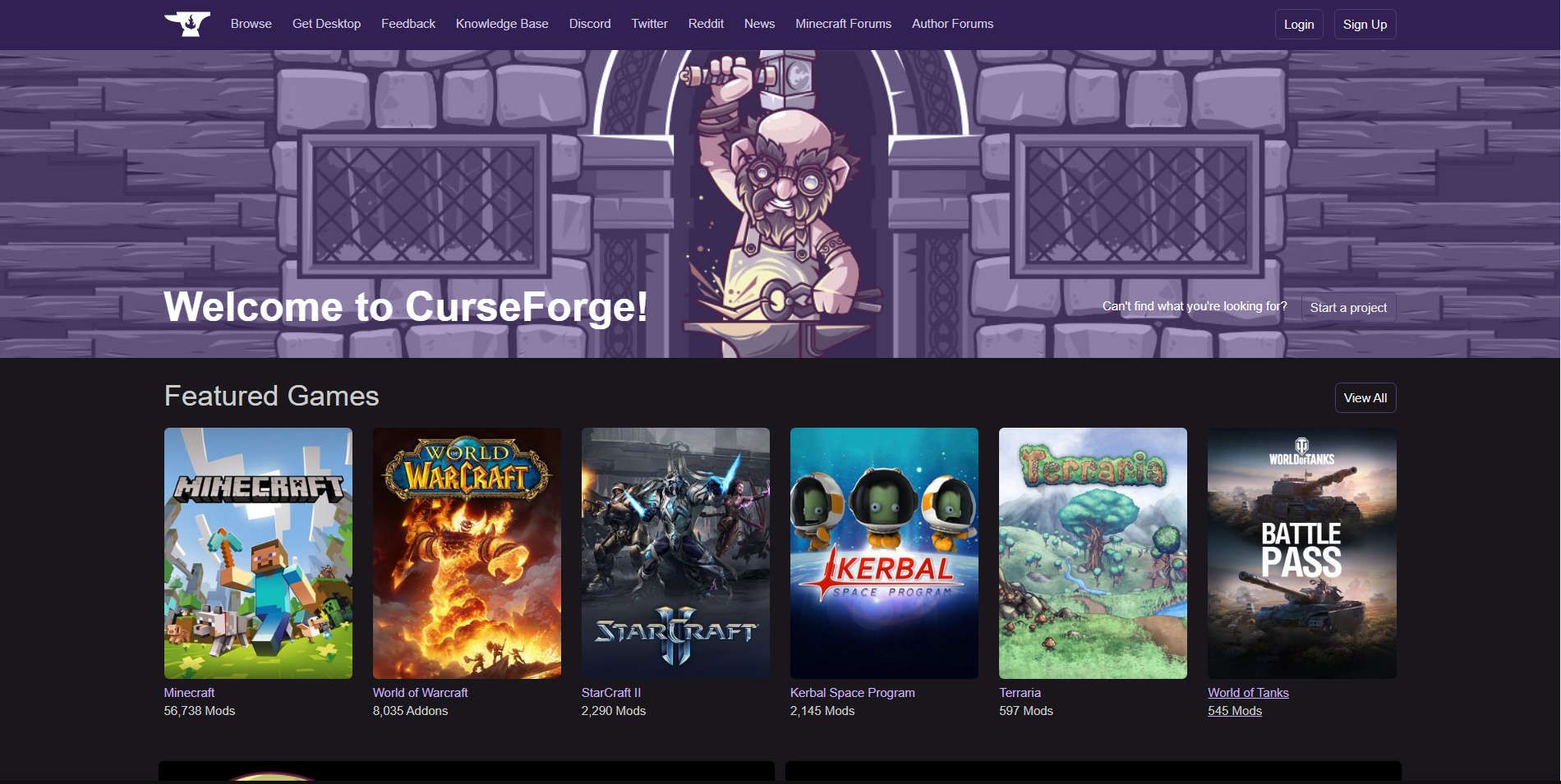 Screenshot of Legacy.CurseForge.com - Dark Theme