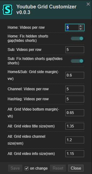 Screenshot of Youtube Grid Customizer