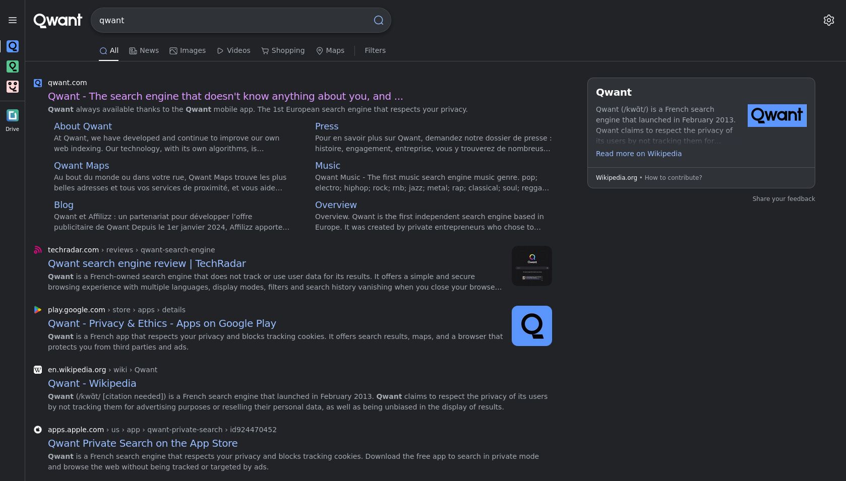 Screenshot of Wider Qwant