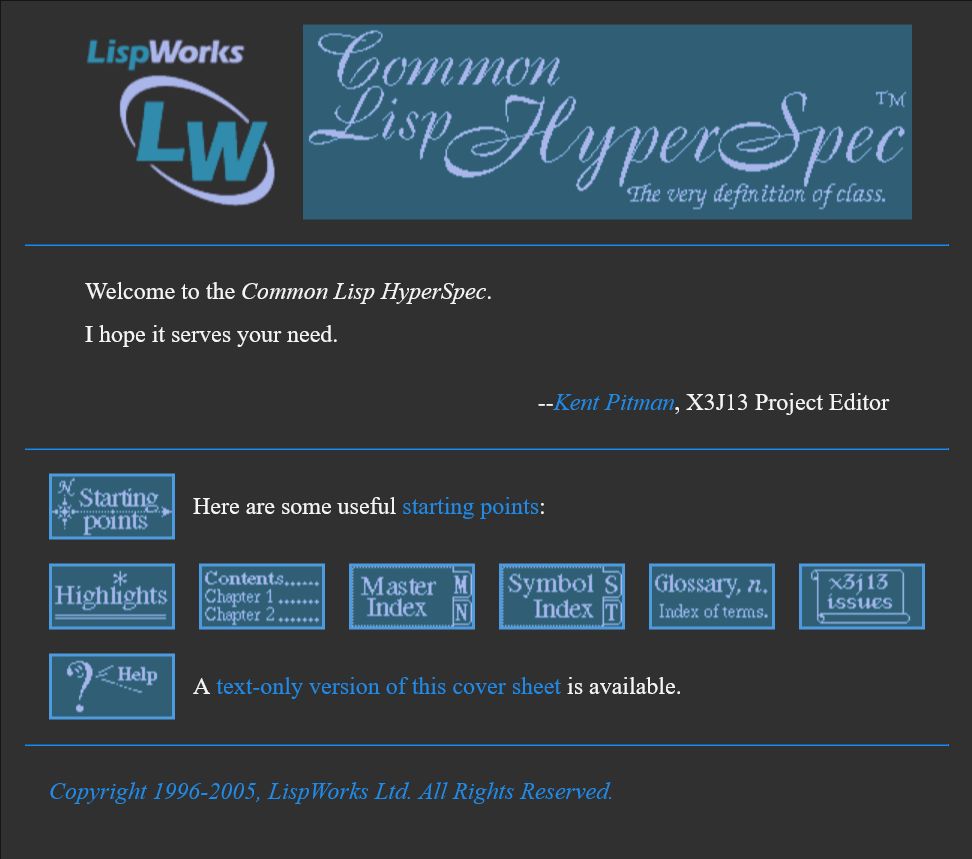 Screenshot of Common Lisp HyperSpec - Modernize