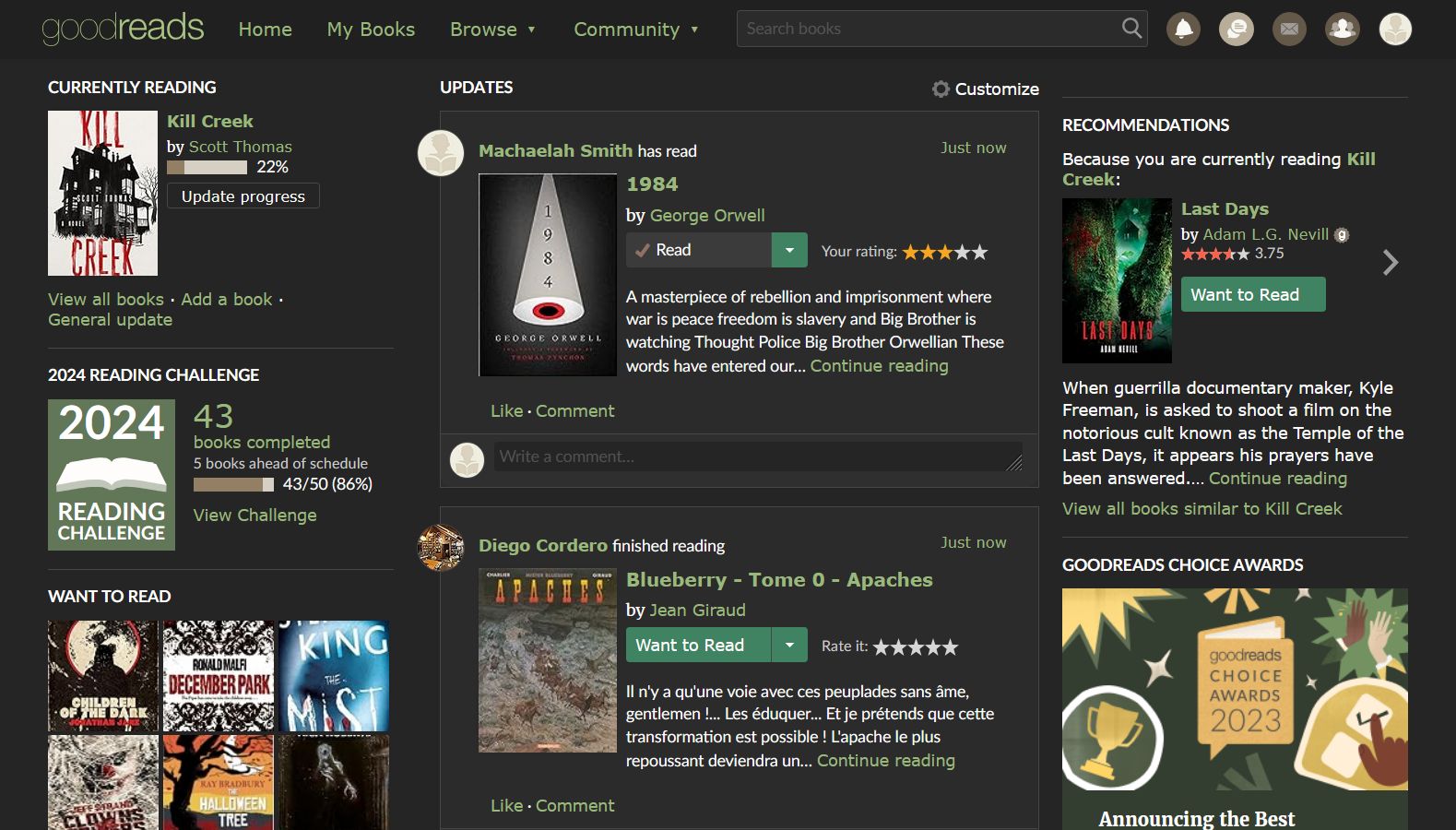 Screenshot of Goodreads Olivine