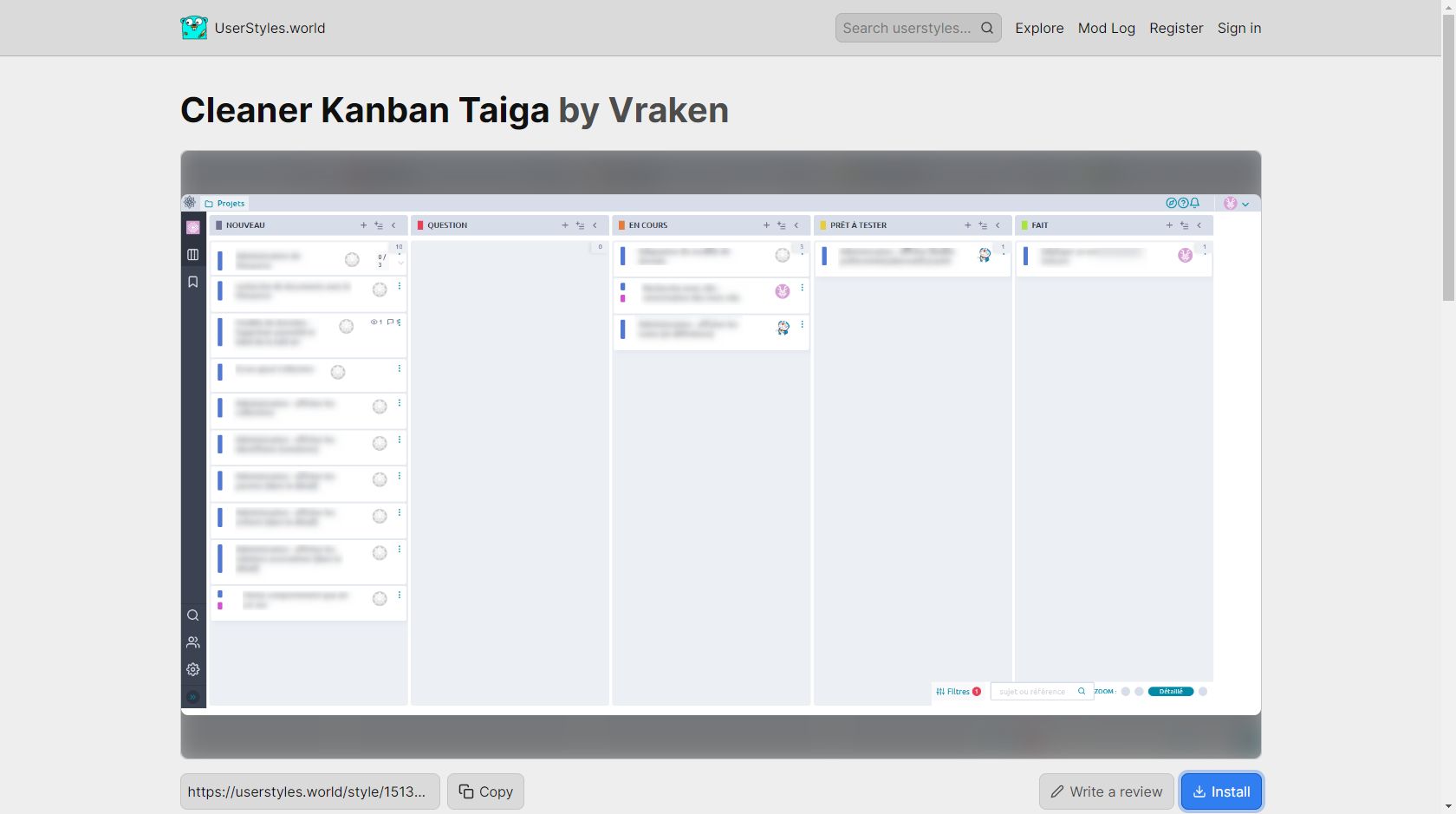 Screenshot of Cleaner Kanban Taiga