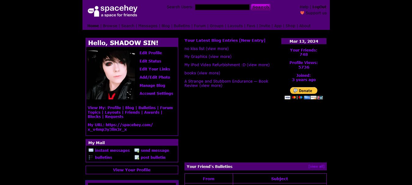 Screenshot of Purple and Black SpaceHey