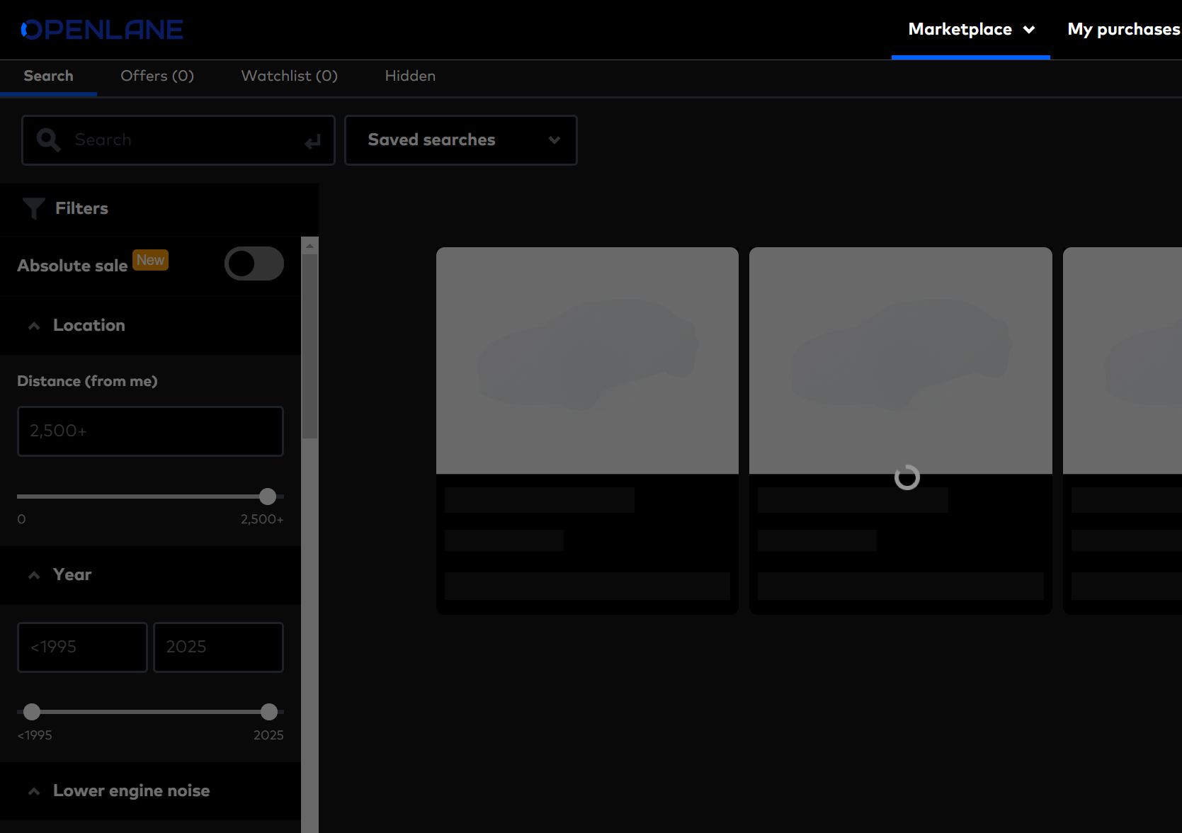 Screenshot of OPENLANE - Dark Mode