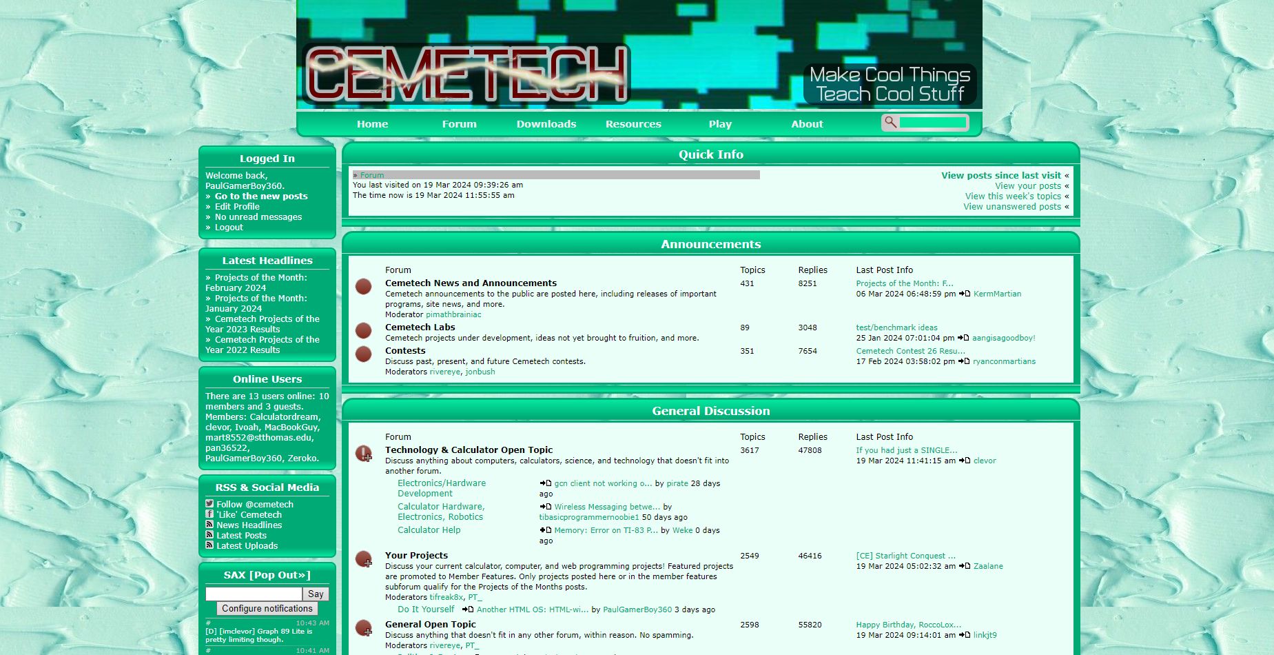 Screenshot of Cemetech Teal/Mint