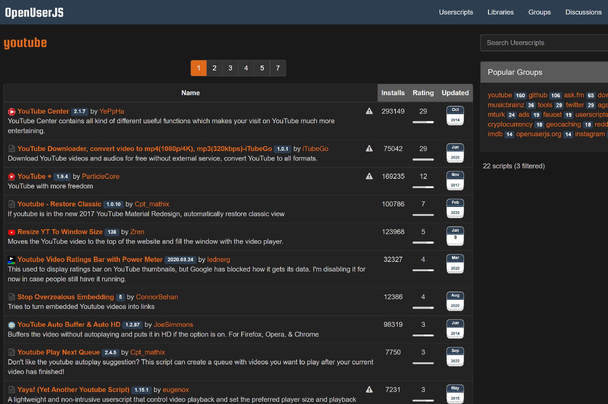 Screenshot of uso | openuserjs.org Dark Edition