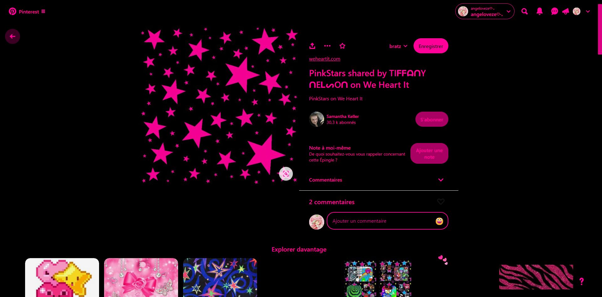 Screenshot of hot-pink with dark mode Pinterest