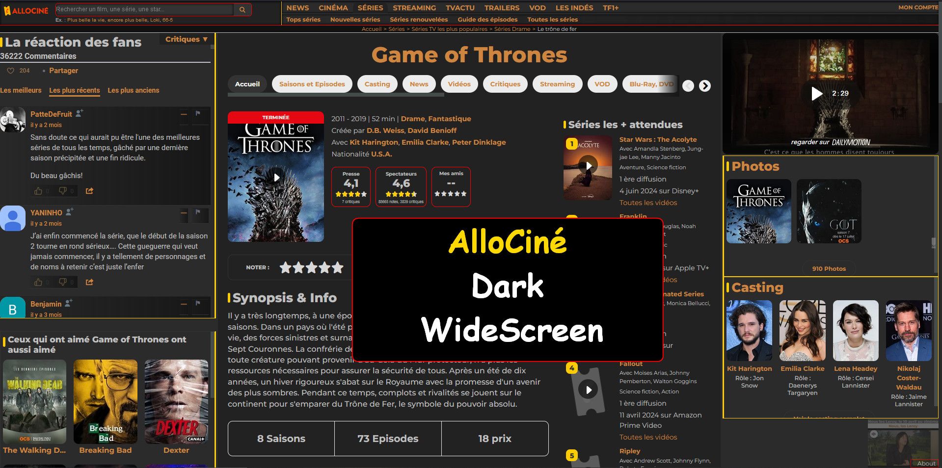 Screenshot of AlloCine Dark WideScreen v.3 (USw)