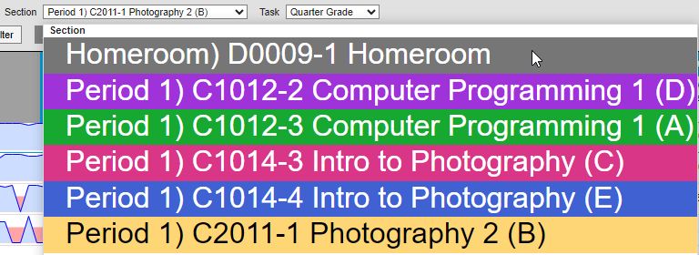 Screenshot of Infinite Campus Color Coded Classes