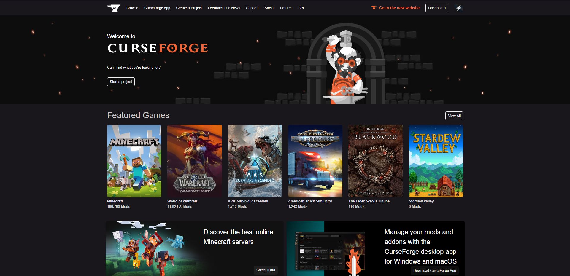 Screenshot of Legacy.CurseForge.com - Dark Theme Remake