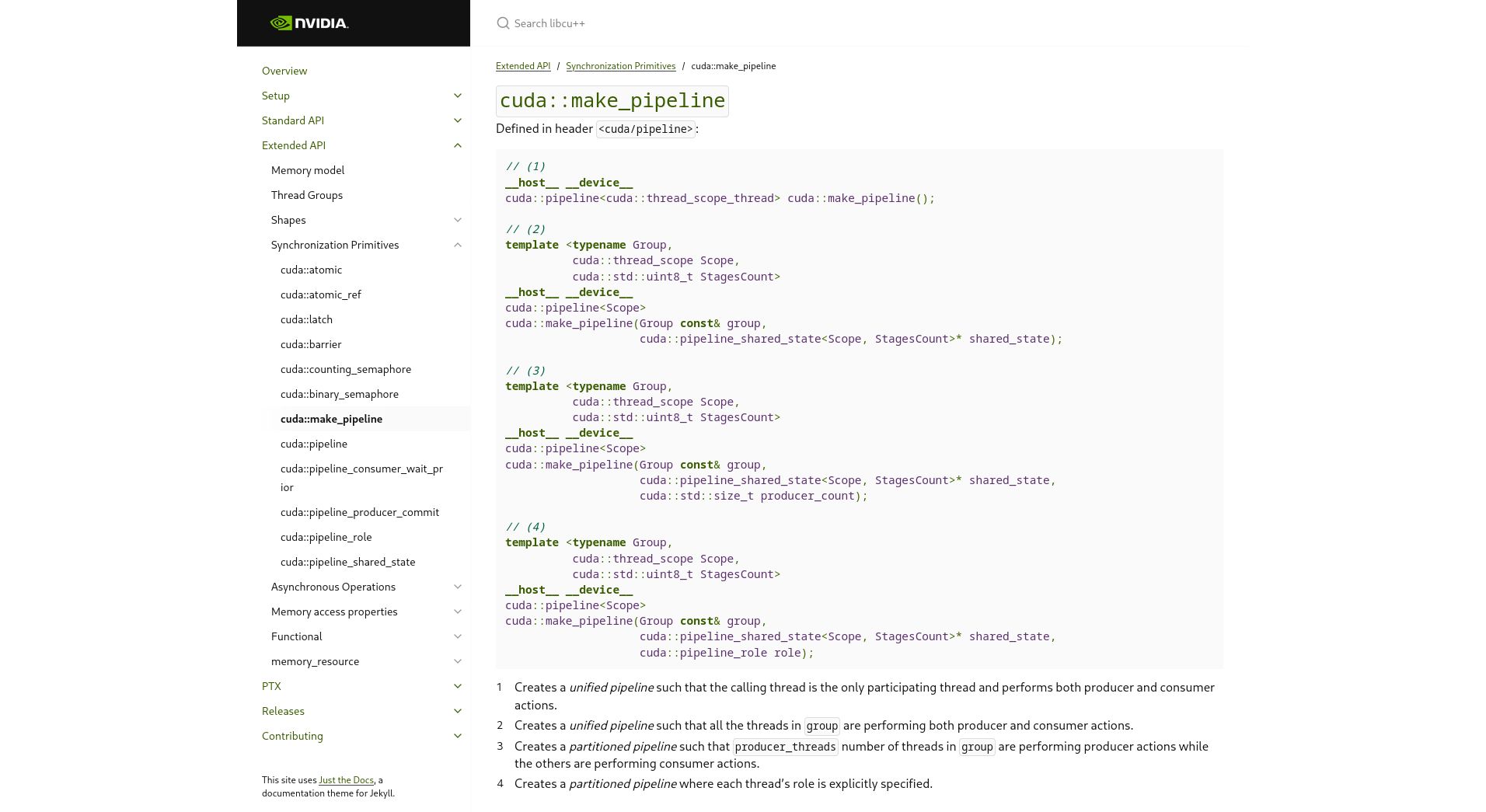 Screenshot of Light mode for NVIDIA CCCL Docs