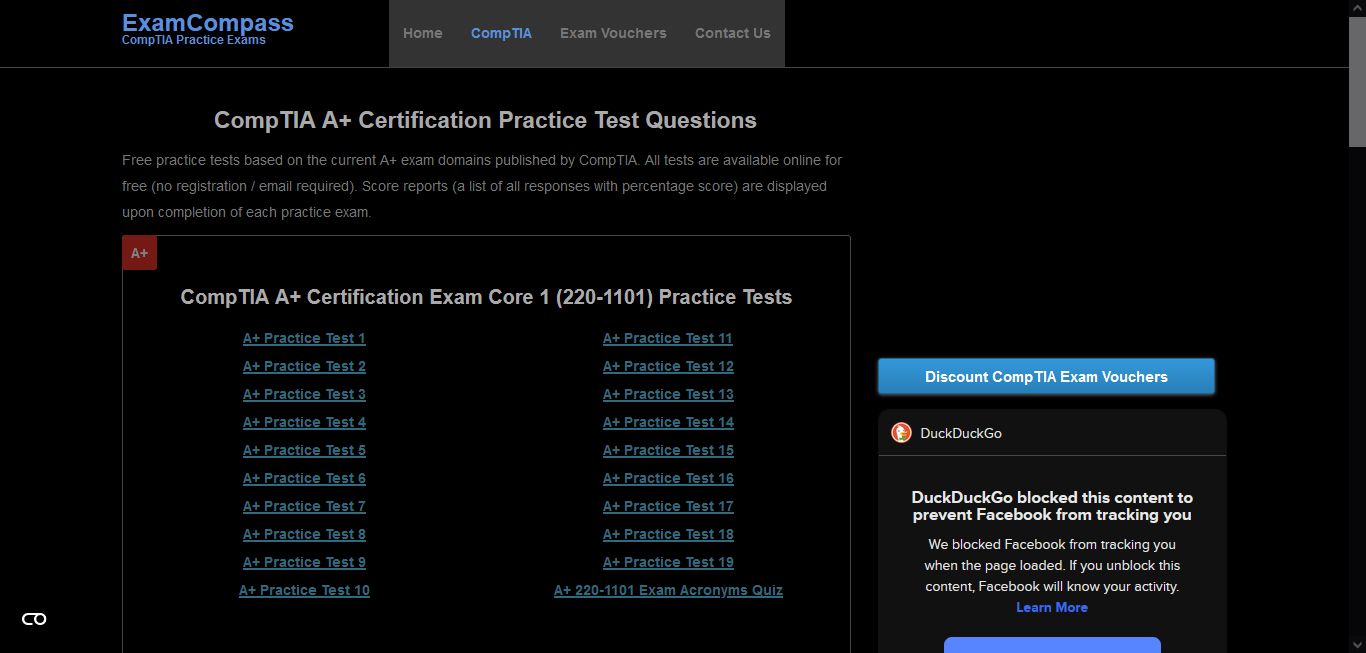 Screenshot of examcompass.com  - Dark mode