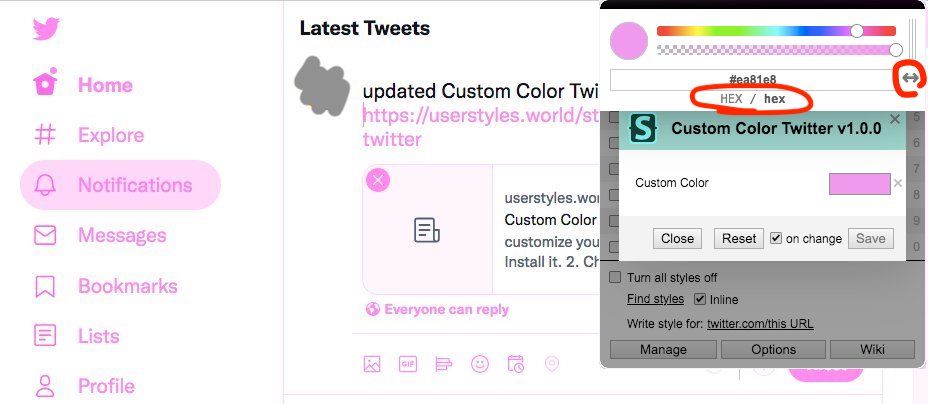 Screenshot of Custom Color Twitter