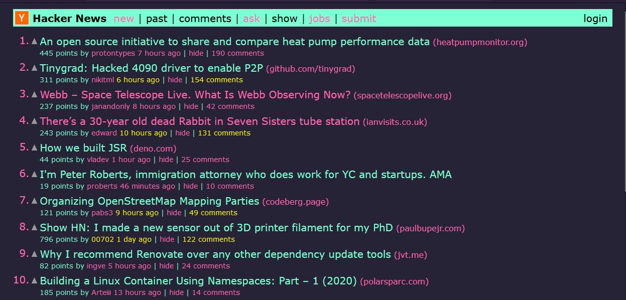 Screenshot of Synthwave Hacker News