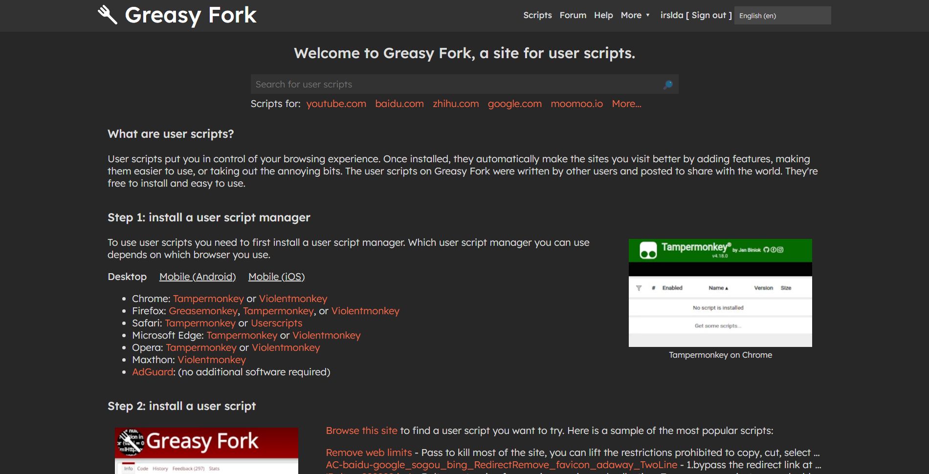 Screenshot of GreasyFork Dark-Nova