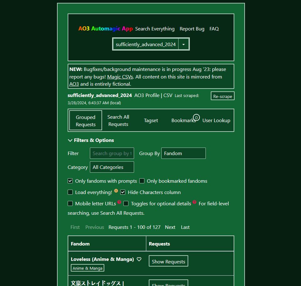 Screenshot of autoao3app - compact green