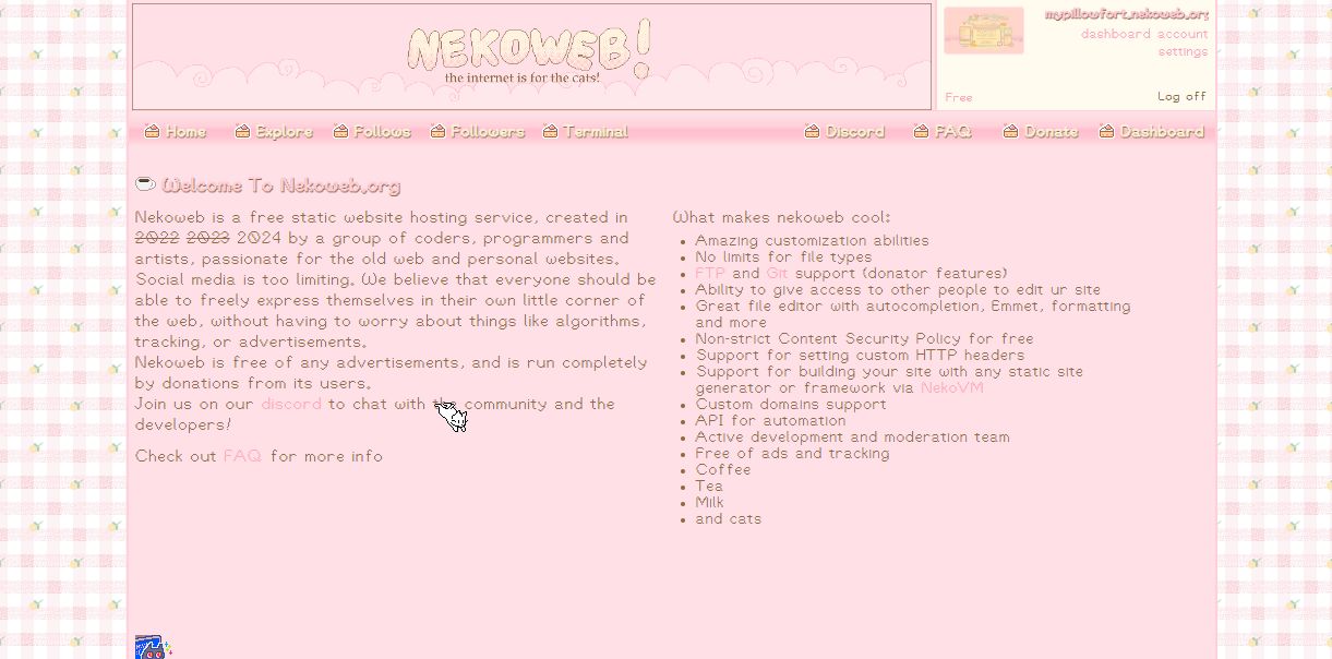 Screenshot of nekowebShortcake