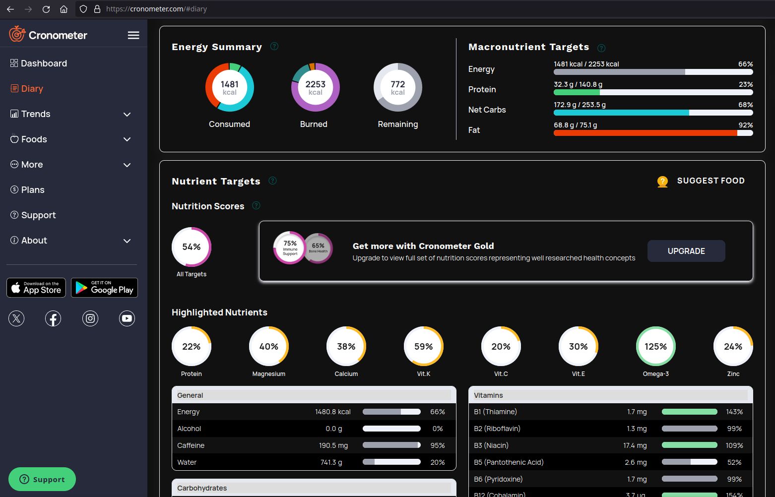 Screenshot of cronometer