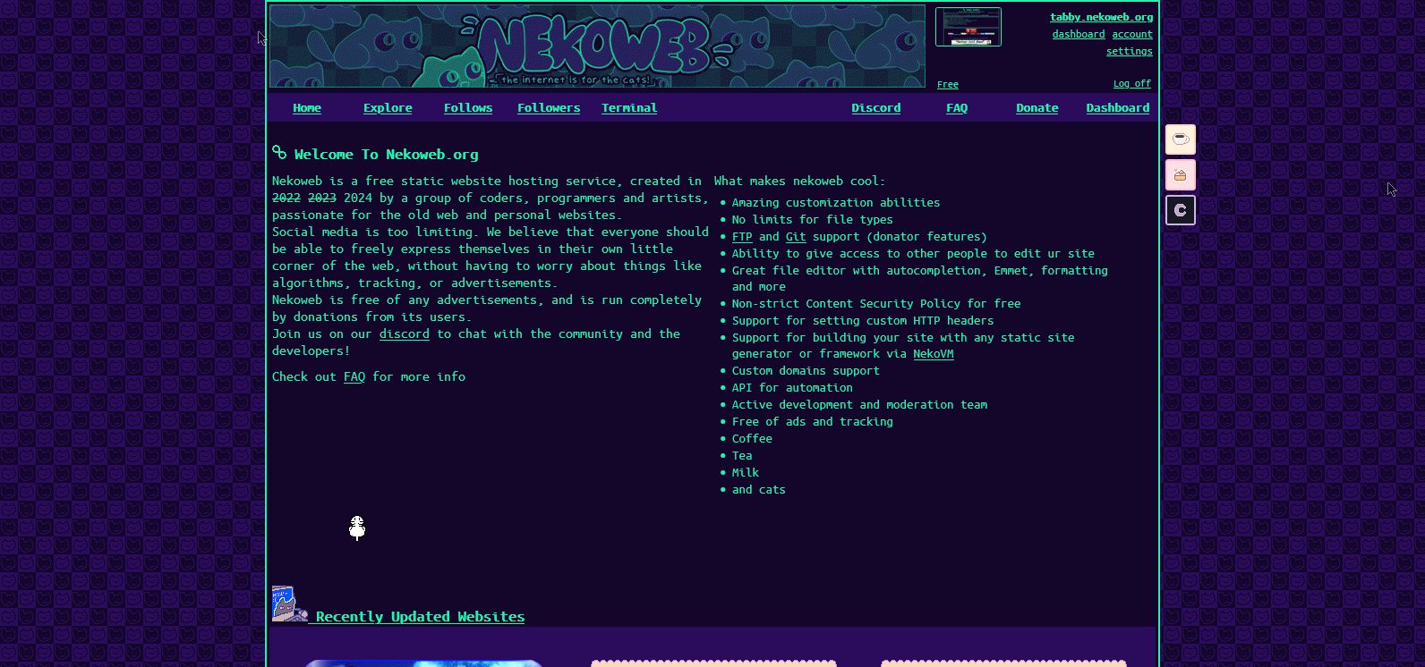 Screenshot of tabular nekoweb